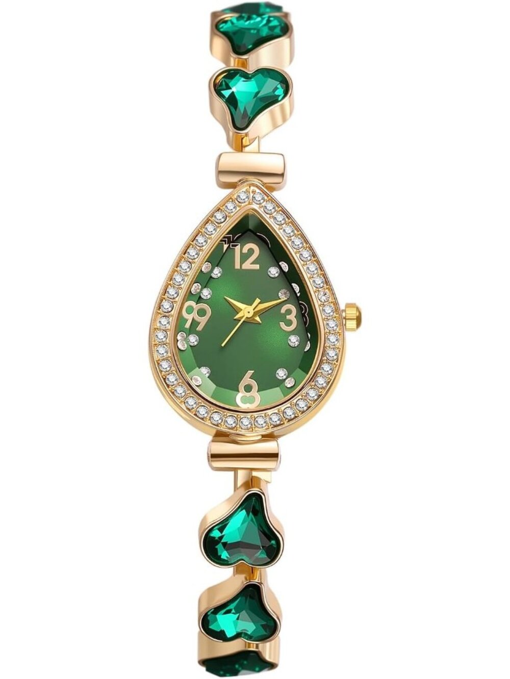 Women's Green Crystal Teardrop Rhinestone Dial Ultra-Thin Metal Wrist Watch